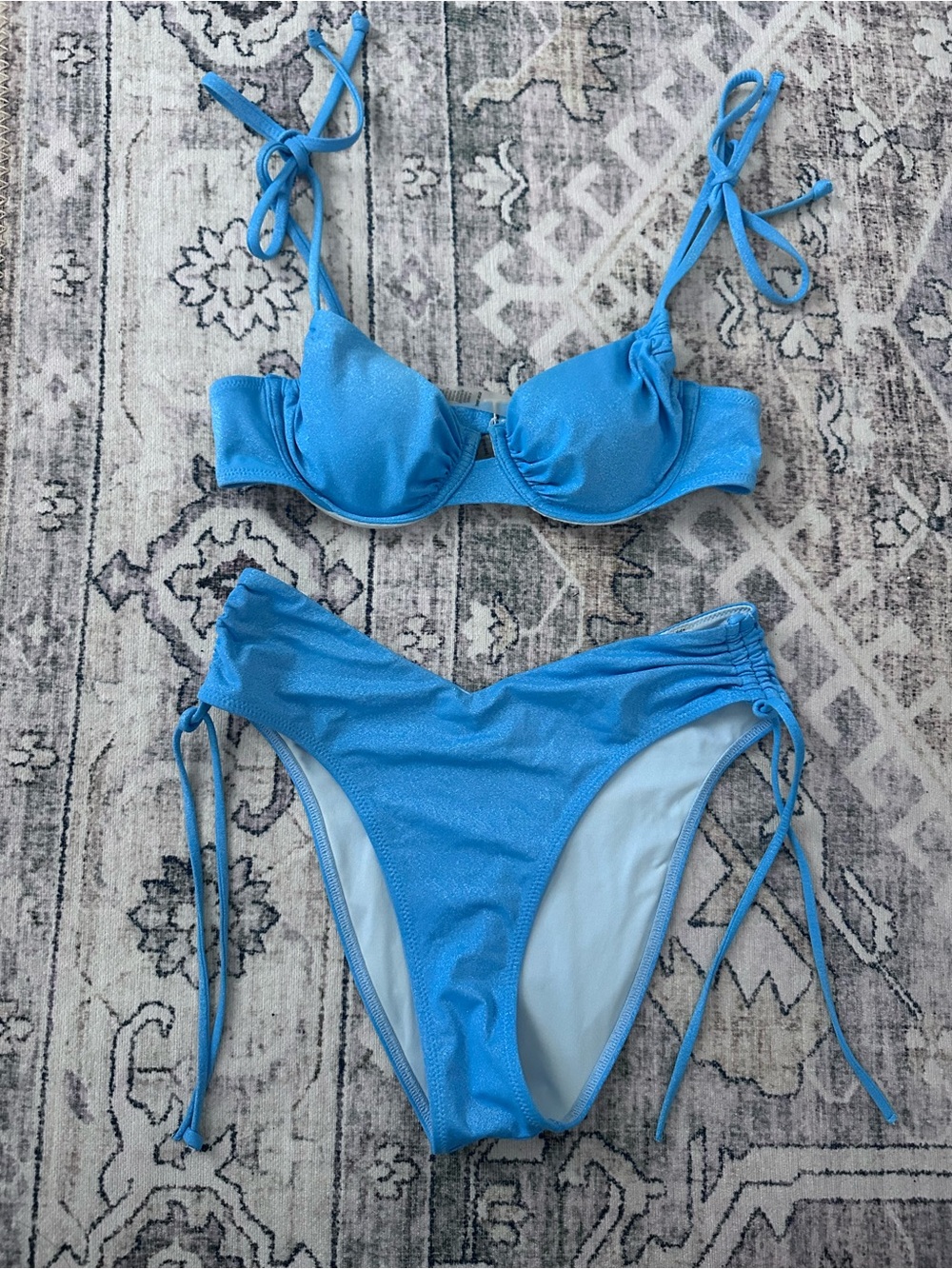 Victoria's Secret Blue Tie-Shoulder Underwire Bikini Set - Picture 1 of 5